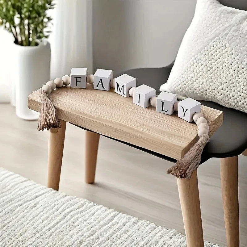 Wooden Letter Bead Tassel Wreath: Creative Jute Rope Tassel Bead Home Decor Wreath—Modern Living Room and Bedroom Decor