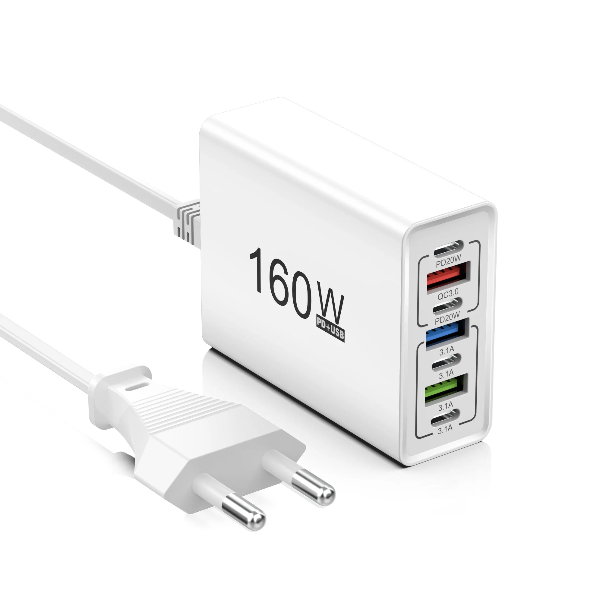 160W Multi-Port USB-C Fast Wall Charger – iPhone & Samsung USB Wall Charger Zpaxo EU White
