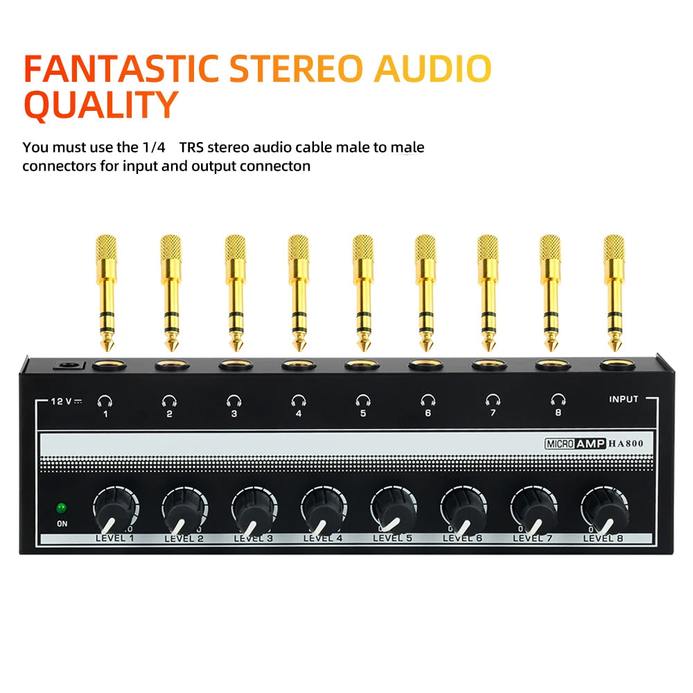 Headphone Amplifier 8 Channels Stereo Audio AMP Ultra-compact