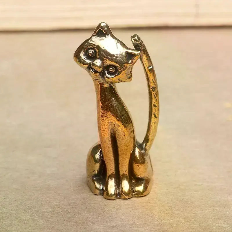 Copper Animal Sculpture Incense Burner Home Desktop Decorative Figurines & Miniature Antique Brass Cat Lovers Statue Ornament Zpaxo