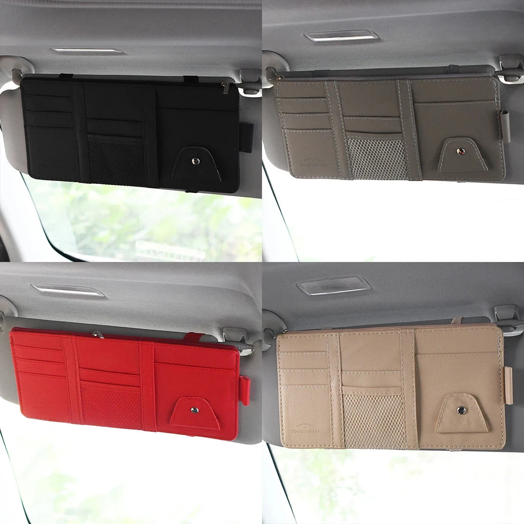 PU Leather Car Sun Visor Organizer – Multi-Pocket Holder Car Visor Organizer Zpaxo