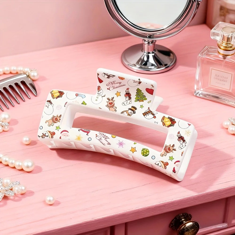 Christmas Hair Claw Clip Festive Pattern Non-slip Strong Hold Cute