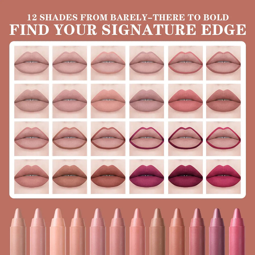 12Pcs/Set Lip Liner Pen Set Waterproof and Sweatproof, Delicate Texture, Non-Smudging, Lip Shaping, Essential for Beginners, Lip Liner Pen Set for Holiday Parties, Valentine's Day Gift Zpaxo