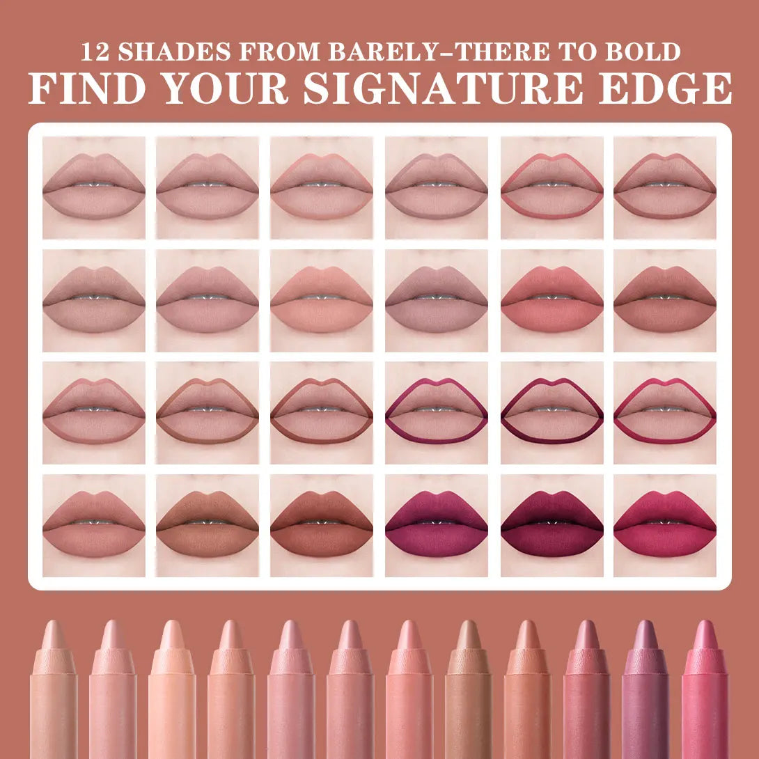 12Pcs/Set Lip Liner Pen Set Waterproof and Sweatproof, Delicate Texture, Non-Smudging, Lip Shaping, Essential for Beginners, Lip Liner Pen Set for Holiday Parties, Valentine's Day Gift Zpaxo