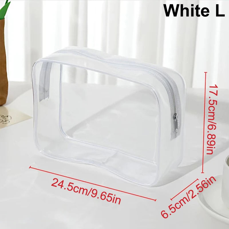 Waterproof Zippered Toy Storage Bag Transparent PVC Travel Pouch Sand Zpaxo L White