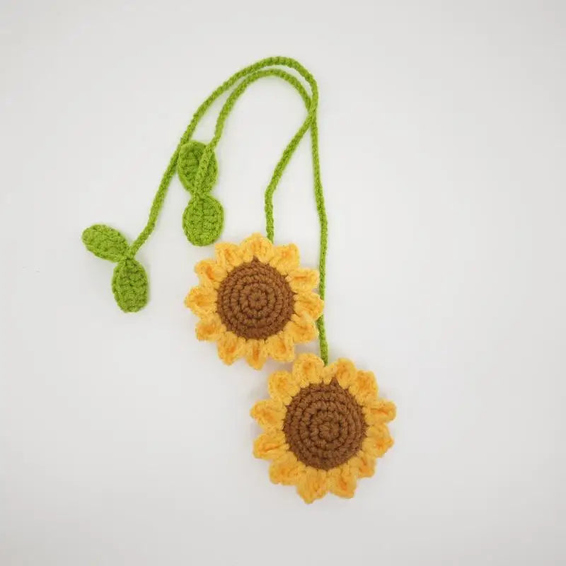 Handmade Crochet Sunflower Mushroom Car Mirror Charm Pendant