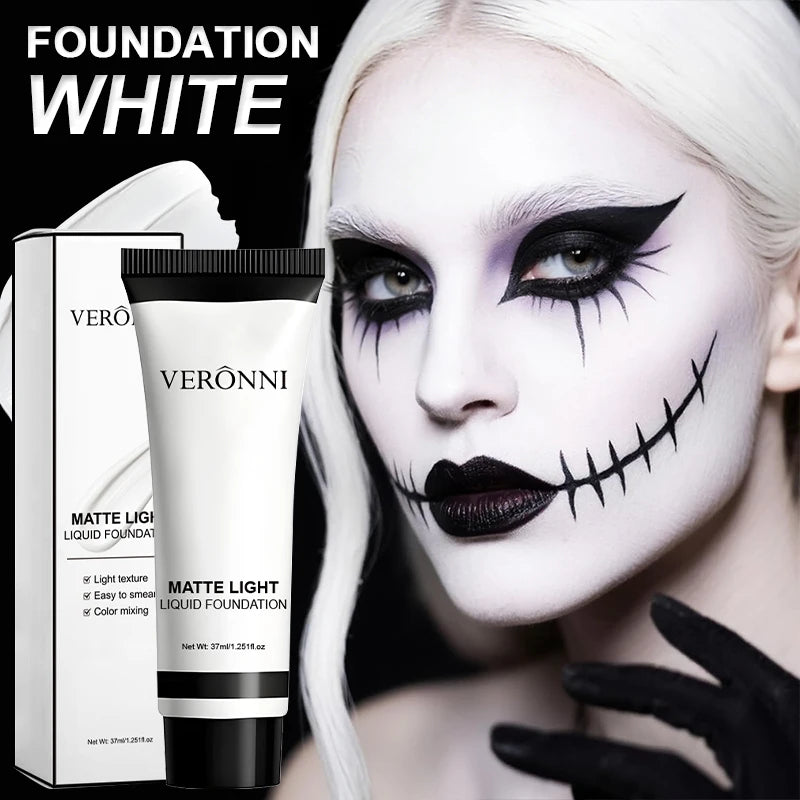 White Liquid Foundation Makeup,Waterproof Full Coverage White Foundation for Zombie Clown Cosplay Makeup Face Paint Halloween Zpaxo