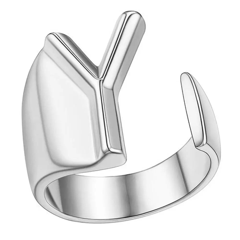 1PC High-end Fashion Hollow A-Z Letter Adjustable Opening Ring Alphabet Party Rings Jewelry Gift For Women Кольца JR21003 Zpaxo Y