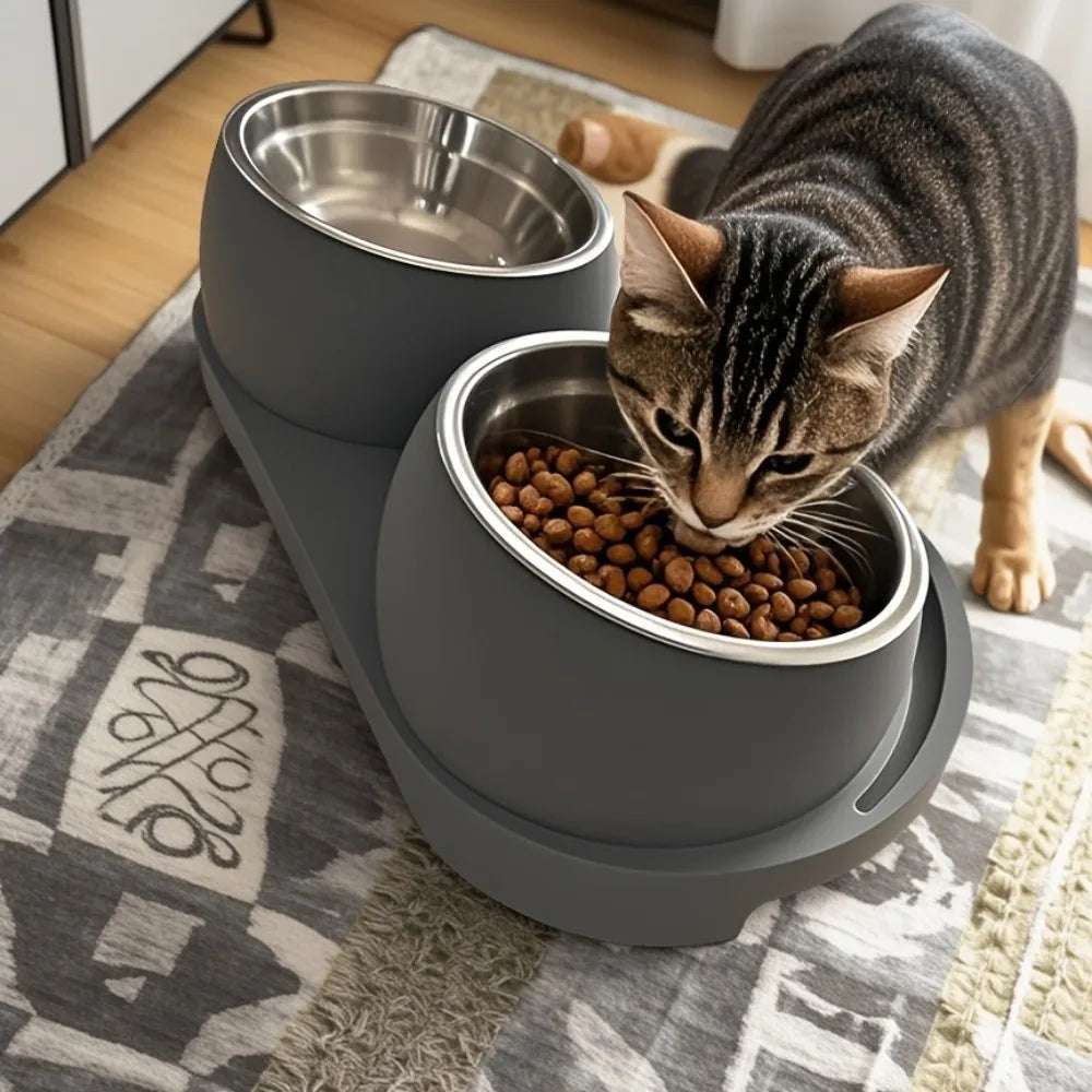 Heavy-duty Modern Elevated Dual Pet Food and Water Bowls • Detachable and Easy to Clean • Space-saving Dual-compartment Feeding Zpaxo