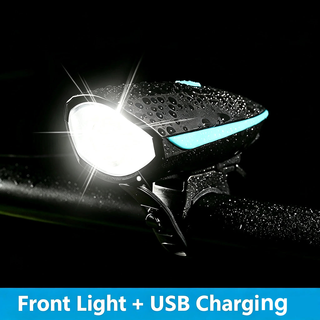 USB Rechargeable Bicycle Front Light with Electric Horn Bike Headlight Super Bright Cycling Flashlight with Loud Warning Bell Zpaxo