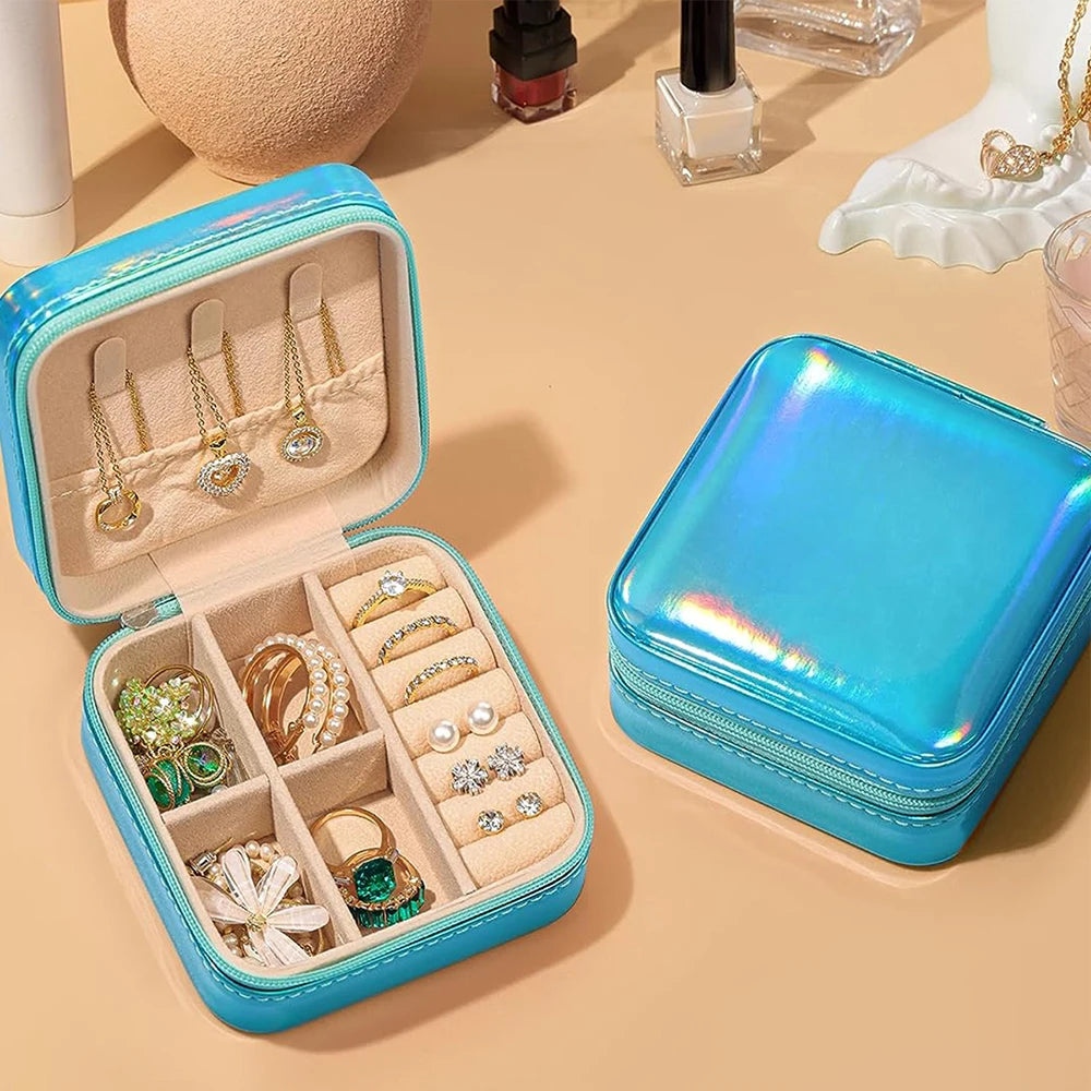 Jewelry Case Box Portable Small Travel Jewelry Organizer Necklace Earring Ring Storage Display Gift Box Travel Essentials Zpaxo