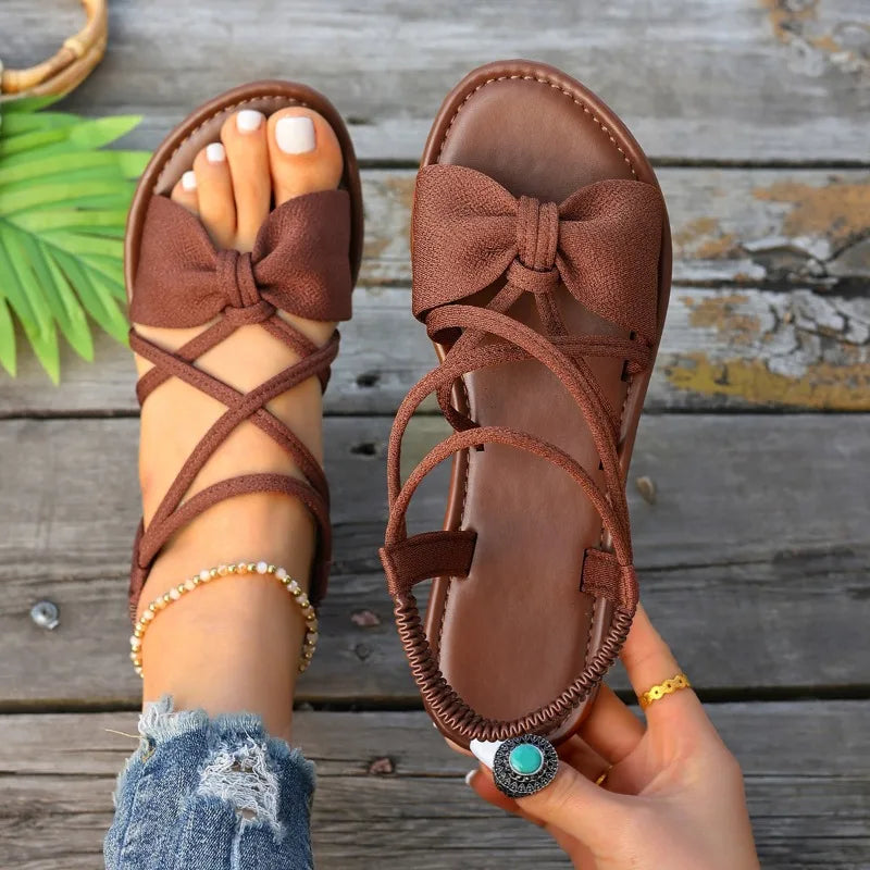Women Sandals 2026 Summer Flat Bottom Roman Strap Non Slip Rubber