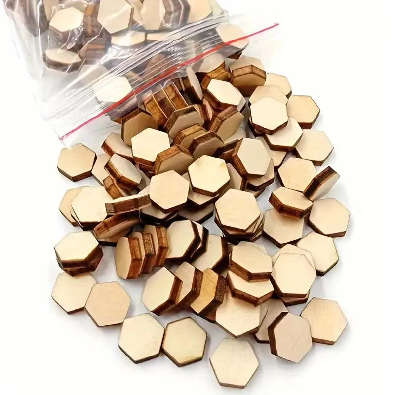100 PCS Small Wooden Hexagonal Decorative Wood Chips, Wooden Crafts DIY Painting Graffiti, Holiday Party Wedding Decoration Zpaxo 100pcs