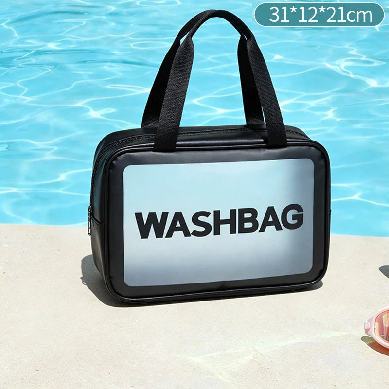 Portable hand-held PU polishing semi-transparent waterproof toiletry storage dust-proof makeup bag Zpaxo color a-m