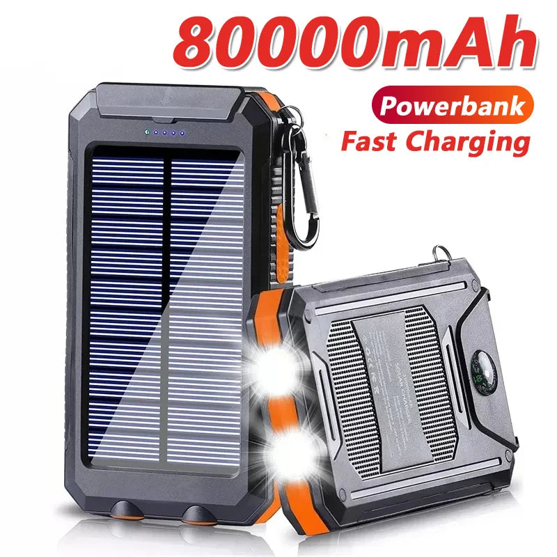 Solar Power Bank 80000mAh Portable Charging Poverbank External Zpaxo