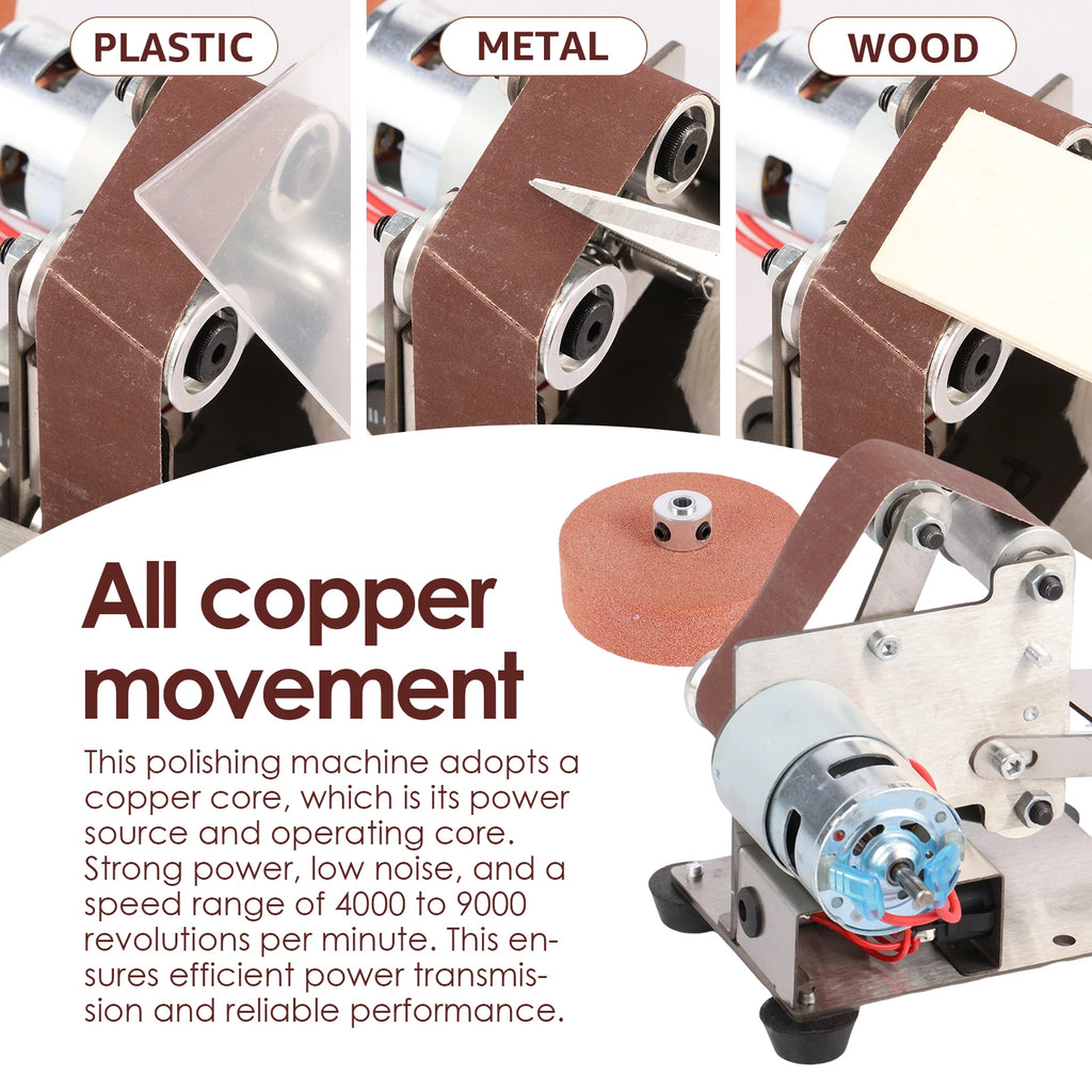 Electric Belt Sander Stainless Steel Mini Belt Grinder Adjustable US Standard 15 Degree Bench Grinder For Wood /Knife Polishing Zpaxo