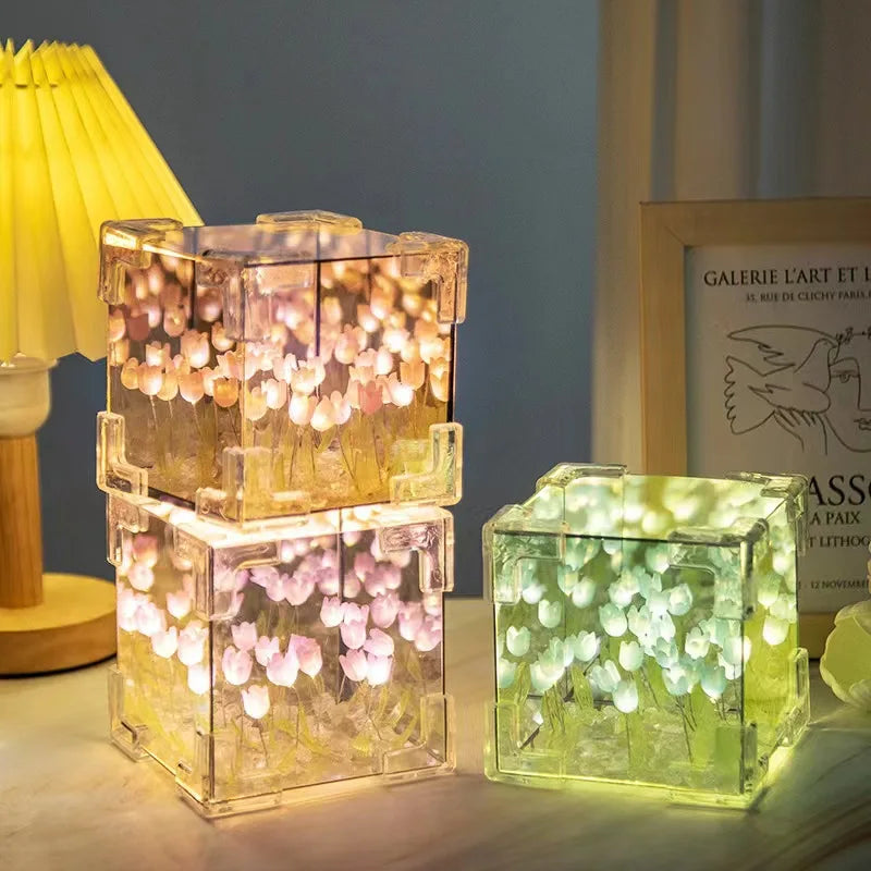 3D Tulip Night Light Perfect Couples Flower Magic Cube Home