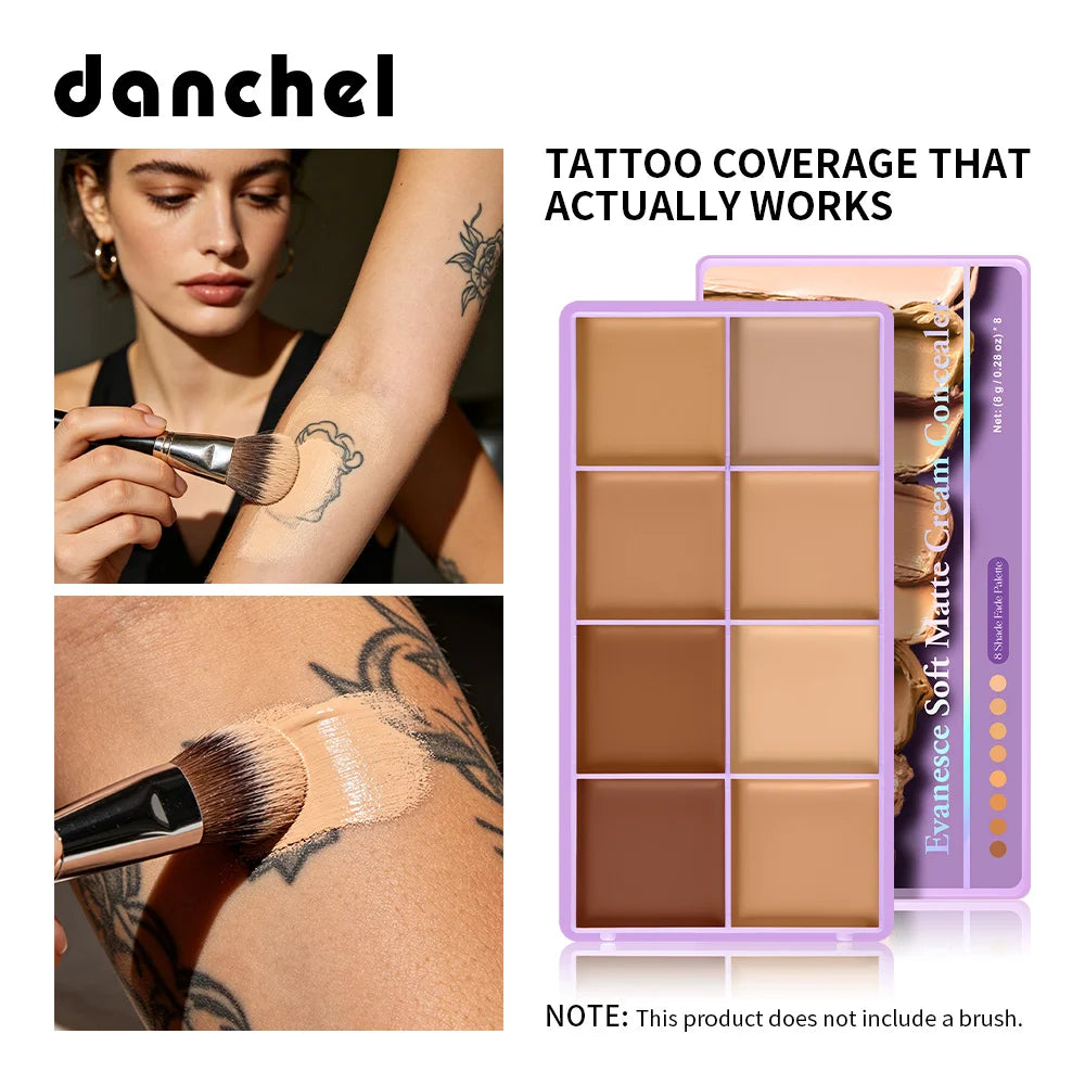 Evanesce Soft Matte Cream Concealer 8-Shade Fade Palette Full Coverage Long Lasting Waterproof Face Makeup For Dark Circles Blem Zpaxo
