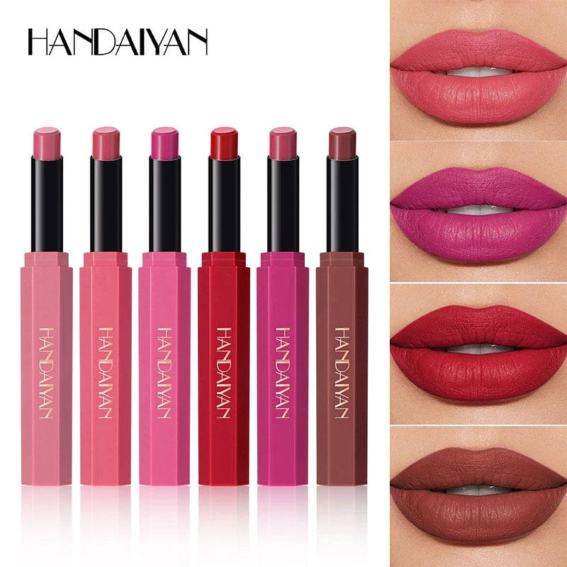 HANDAIYAN 6-Color Velvet Matte Lipstick Smooth Waterproof Non-Stick Soft Mist Solid Lip Gloss Long-Lasting Color Lip Makeup Zpaxo