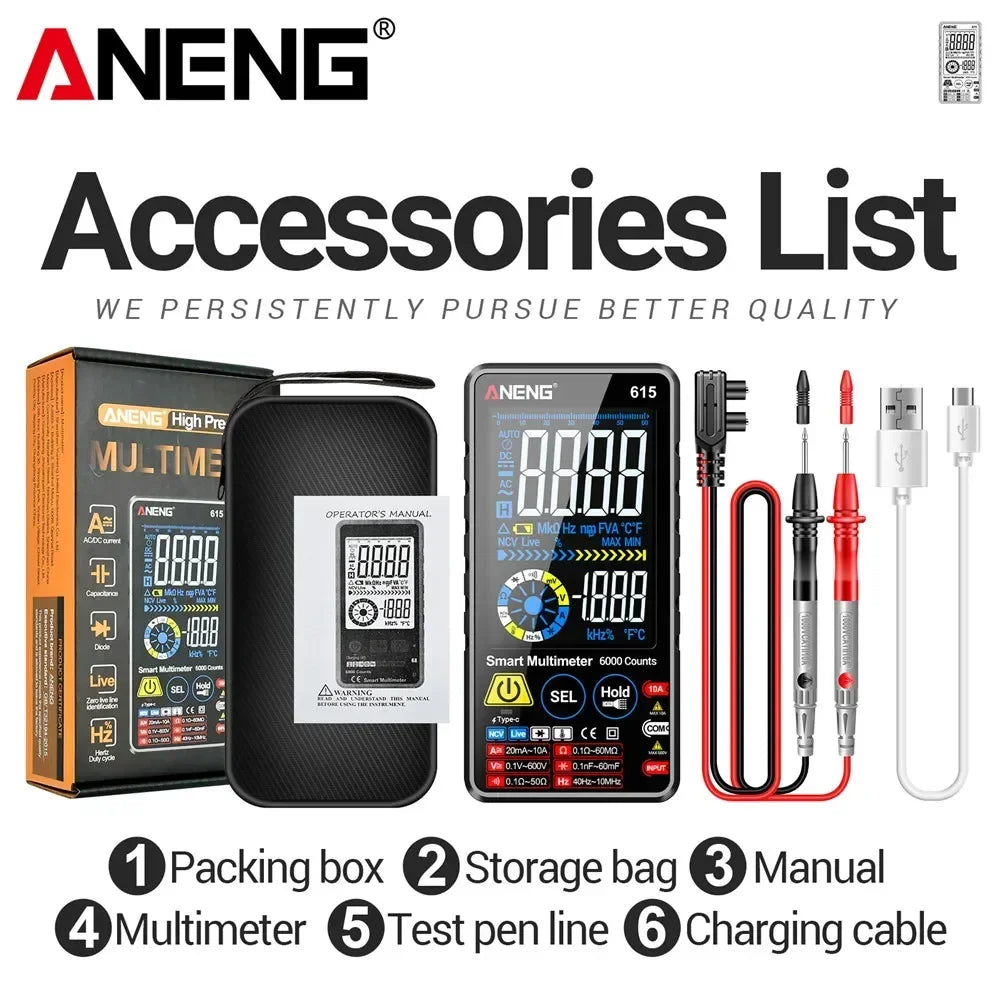 Rechargeable 6000 Counts Multitester ANENG 615 Test Tools Digital