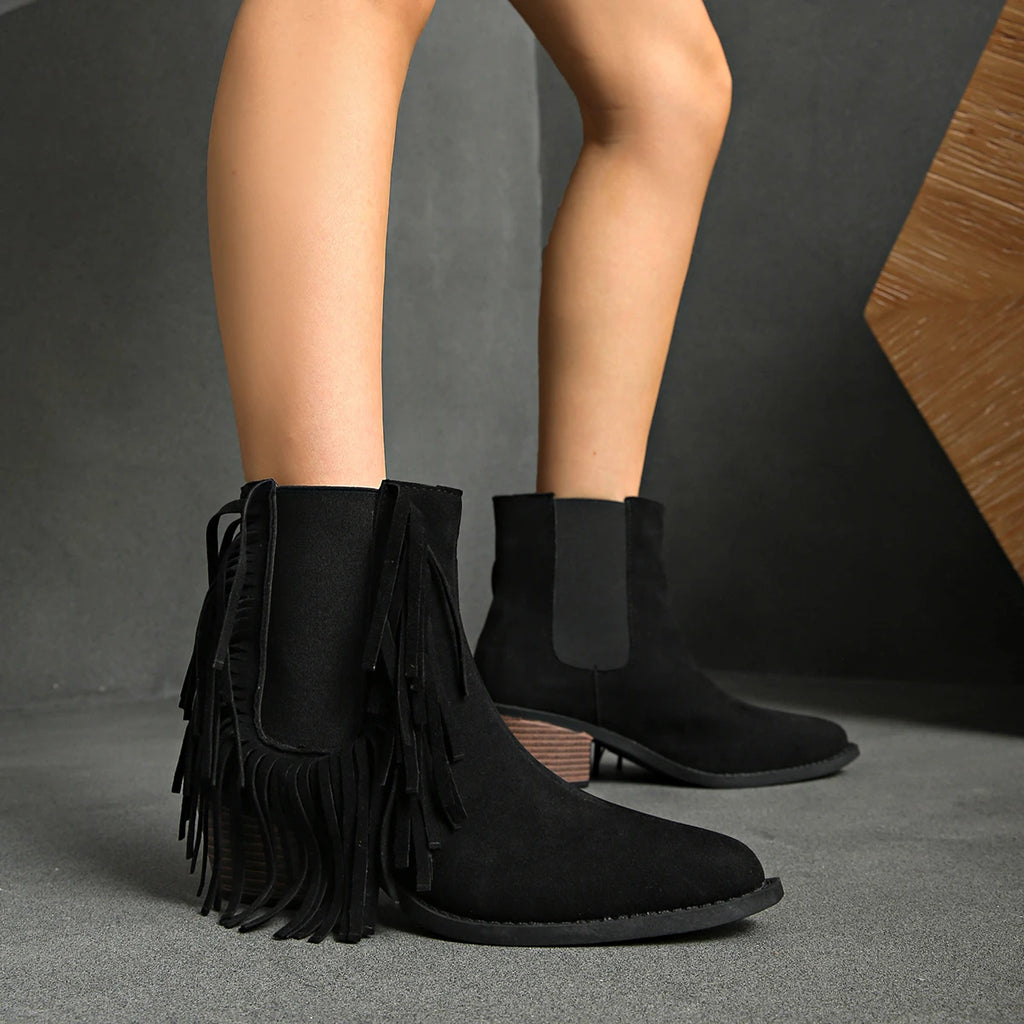 Women Ankle Boots Designer Fringe High Heels Boot Women Vintage High Heels Boots Sexy Open Toe High-Top Modern Shoes for Women Zpaxo