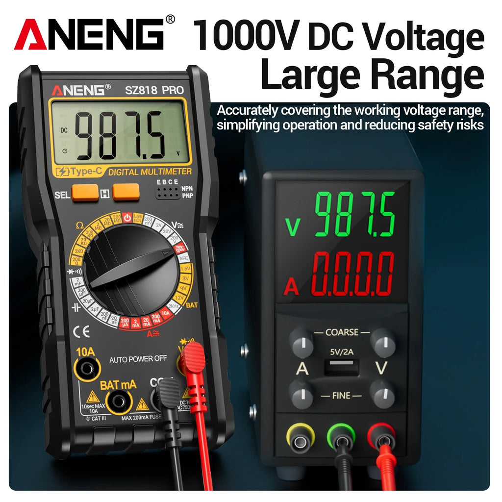 Multi Purpose Meter ANENG SZ818 1999 Counting Type-c Rechargeable NCV