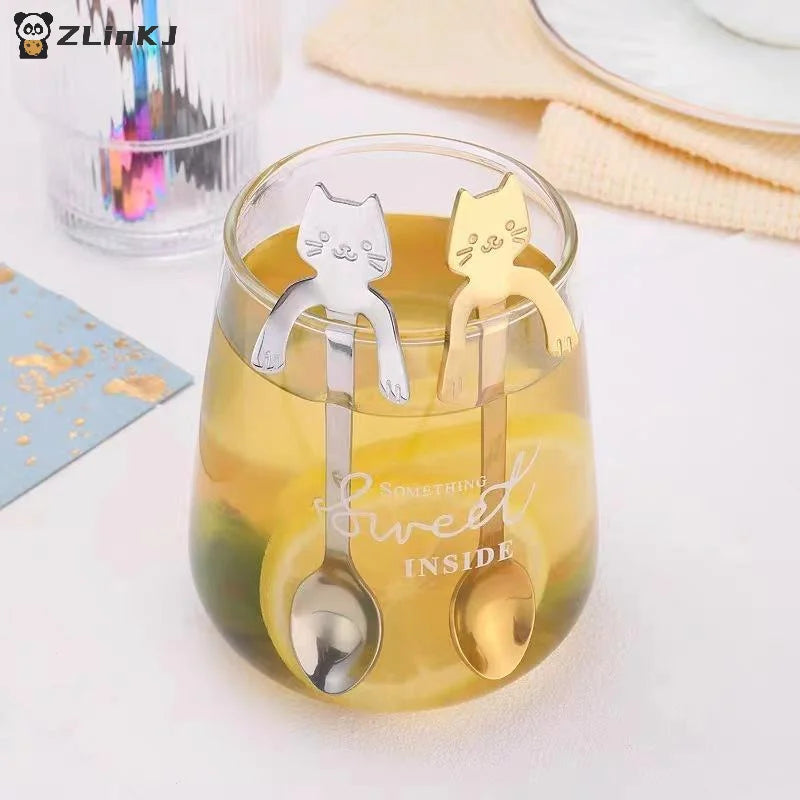 Stainless Steel Cute Cat Hanging Spoons Smooth Edge Lovely Design Fit Zpaxo