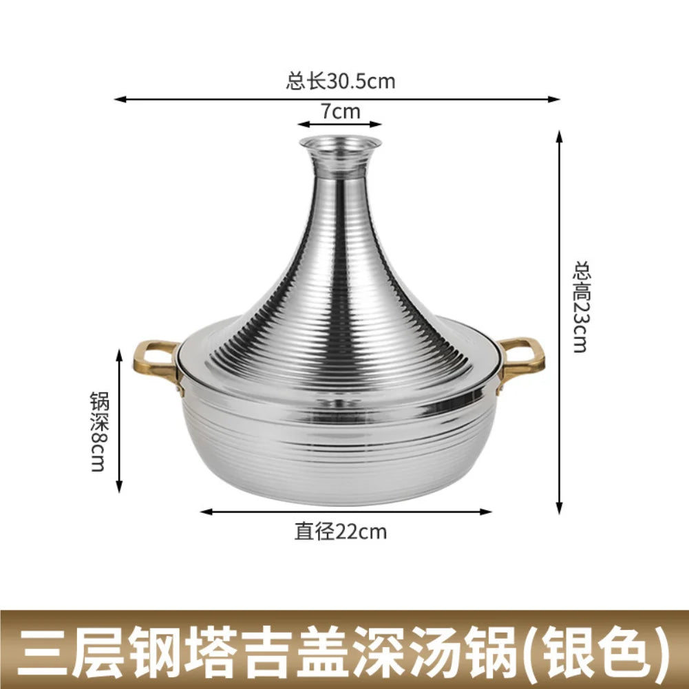 Stainless Steel Moroccan Tajine Pot with Induction Compatible Base for Versatile Cooking Needs Zpaxo