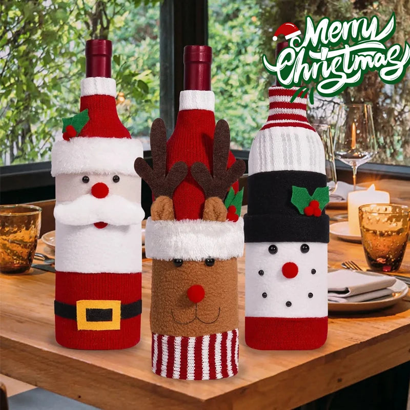 1 3 5 Knitted Wine Bottle Cozy Christmas Themed Decor Champagne