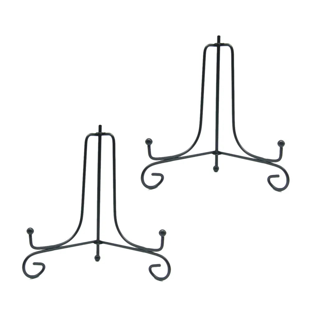 Black Wrought Iron Dish Holder Plate Display Stand Modern Bending Leg