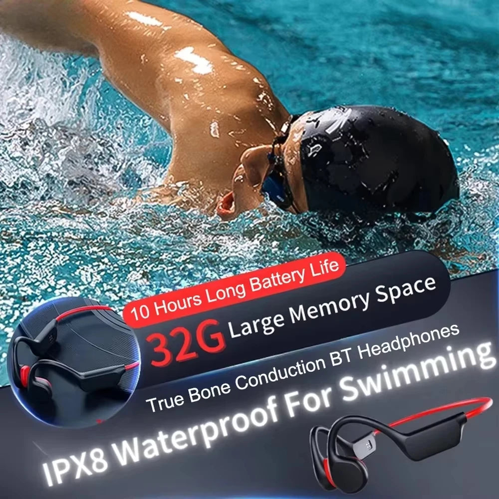 Bone Conduction Headphones IPX8 Waterproof MP3 32GB Bluetooth 5.4 Sports Headphones with Mic for Swimming Running 2026 New Zpaxo