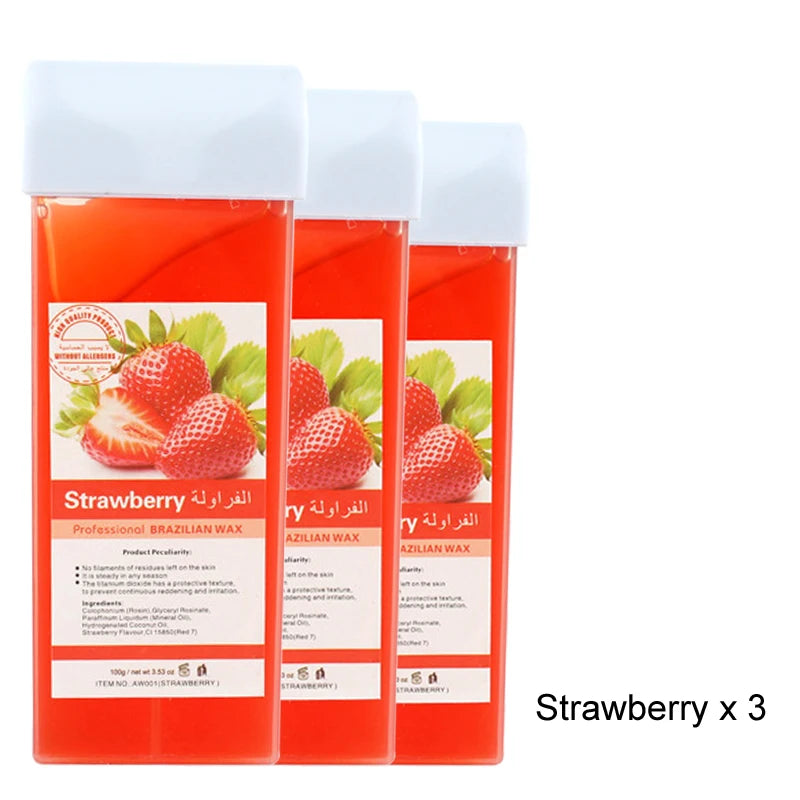 Roll-On Soft Wax Refill Kit – Body Hair Removal Wax Cartridges Depilatory Wax Kit Zpaxo 072-StrawberryX3