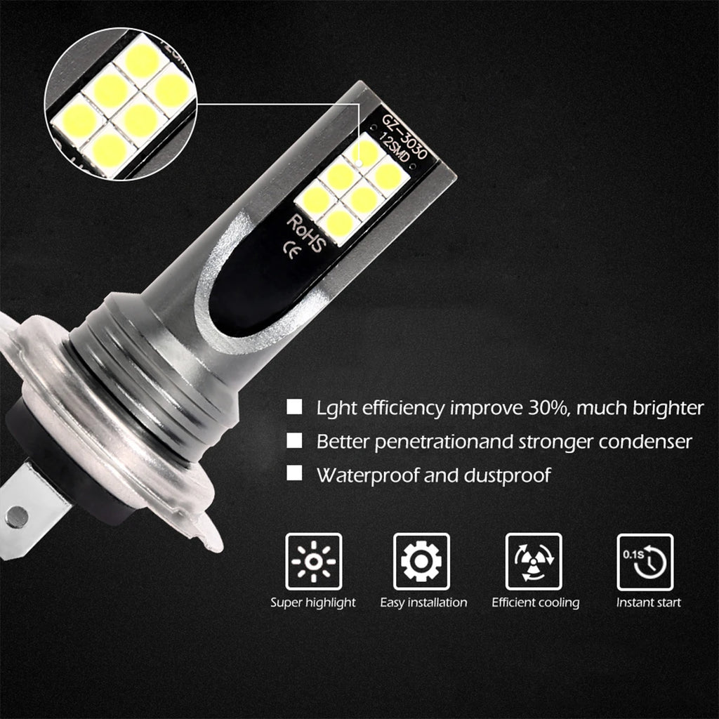 2pcs H7 Fog Lights LED Headlight Bulb Lamp 6000K Super Bright Car Running Light Headlamp Vehicle Accessories 100W Headlight Bulb Zpaxo