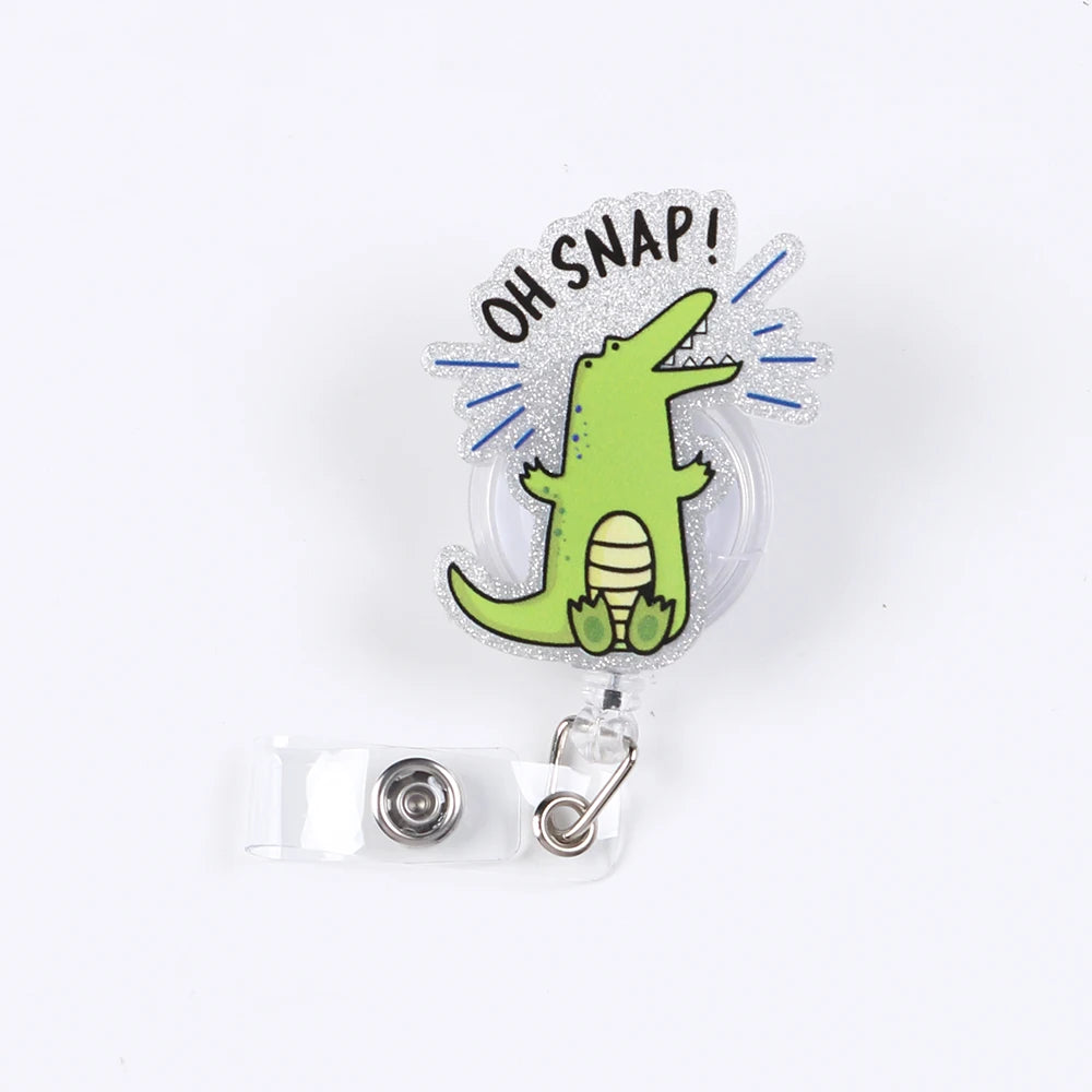 Cartoon Animal Badge Reel Retractable Acrylic Badge Holder Reel ID Clip DinosaurKoala Crocodile Clip for Nurse Office Student Zpaxo 1Pc Crocodile