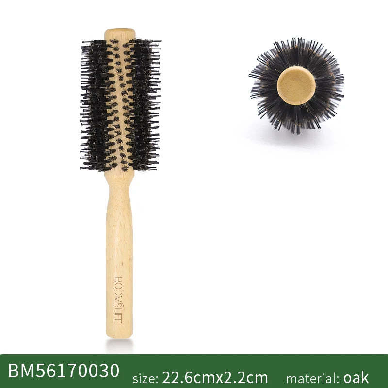 Boar Bristles Round Hair Brush Women Anti Static Wood Comb Hair Curling Styling Barrel Rolling Detangling Hair Comb For Curly Zpaxo Type A