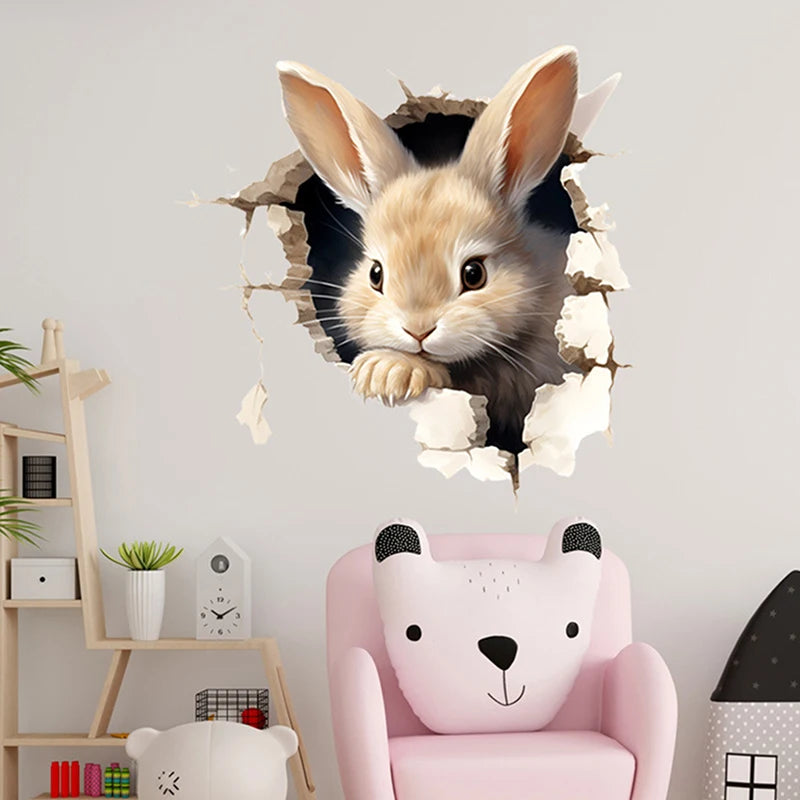 Classroom Bedroom Living Room Dining Room Kitchen Bathroom Decor Cartoon 3D Rabbit Wall Stickers Self-adhesive Stickers School Zpaxo