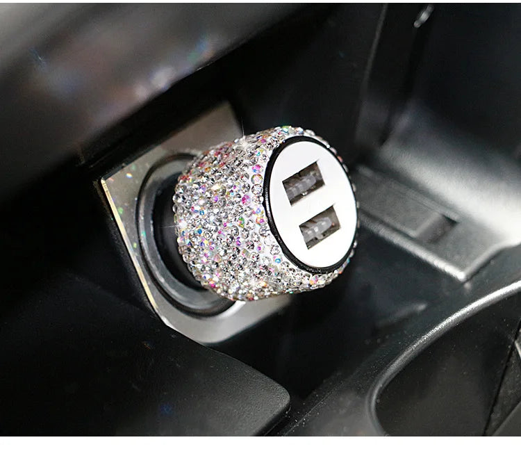 Dual USB Port Car Charger Safety Hammer Design Handmade Rhinestone Zpaxo Colorful 1 China Mainland