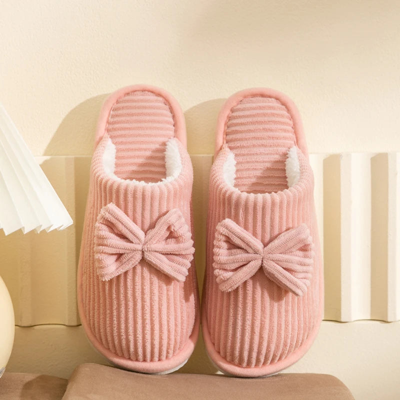 Fashion Women's Bow Slippers Fall Winter Indoor Bedroom Floor Zpaxo Pink 40-41