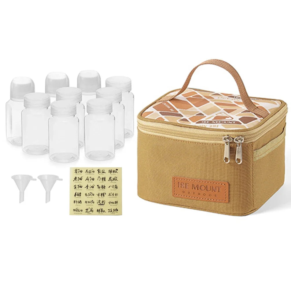Seasoning Bottle Set Storage Bag Portable Camping Seasoning Dispenser Set Condiment Jars Organizer Outdoor Barbecue Utensils Zpaxo khaki 1