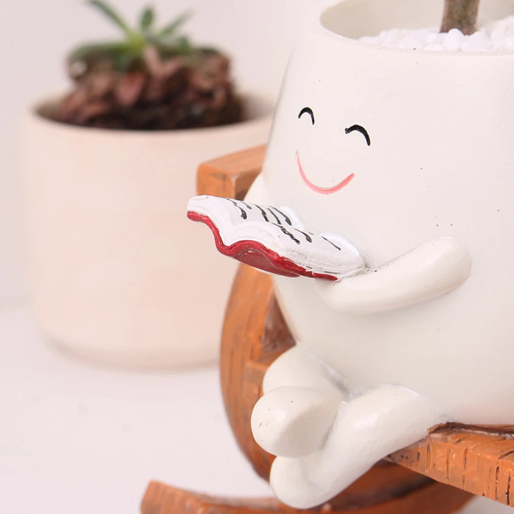 Face Plant Pots Decorative Flower Pot Chair Reading Succulent Smile