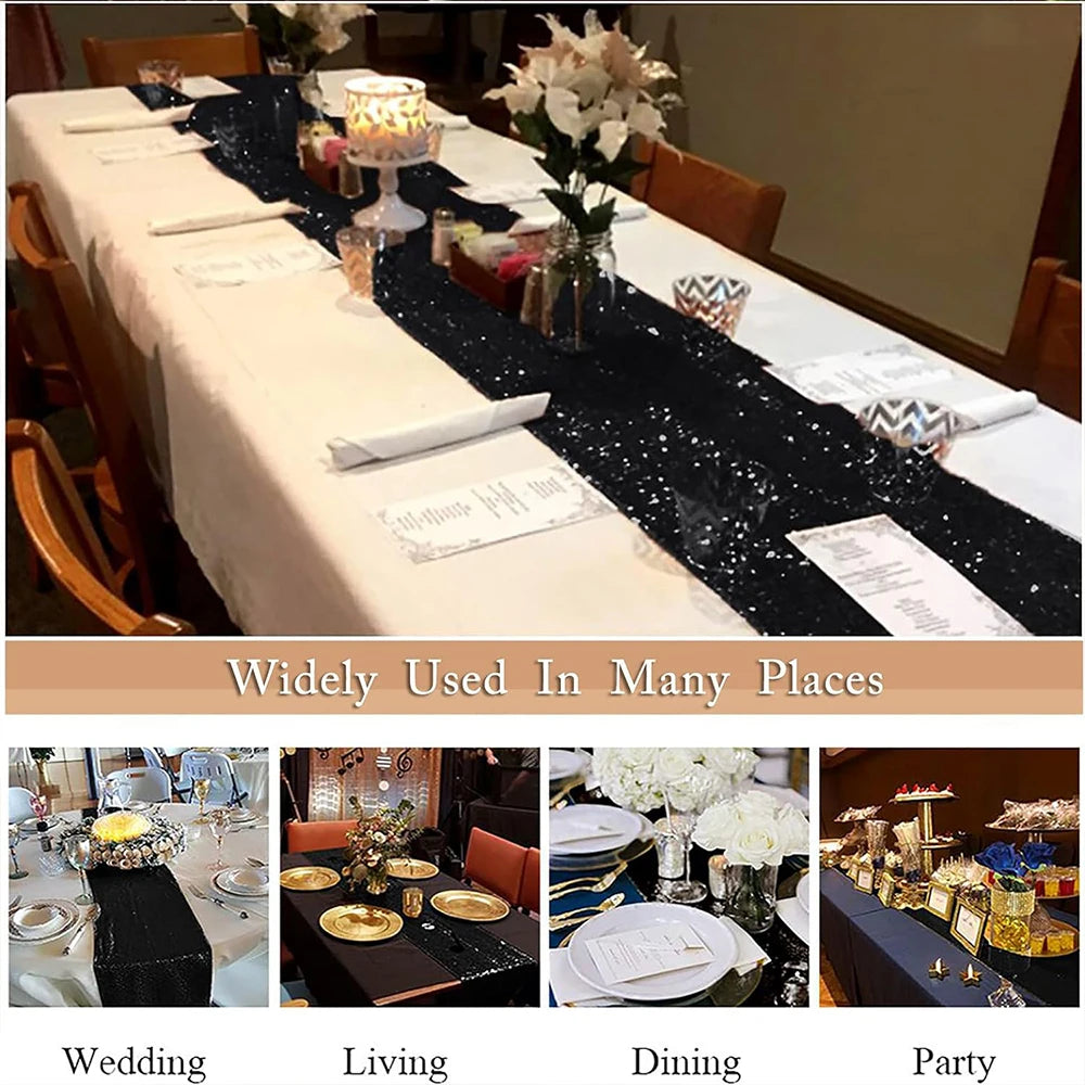 Sequin Table Runner Glitter Tassel Table Runner for Birthday Party Wedding Table Decoration 30x180cm Zpaxo