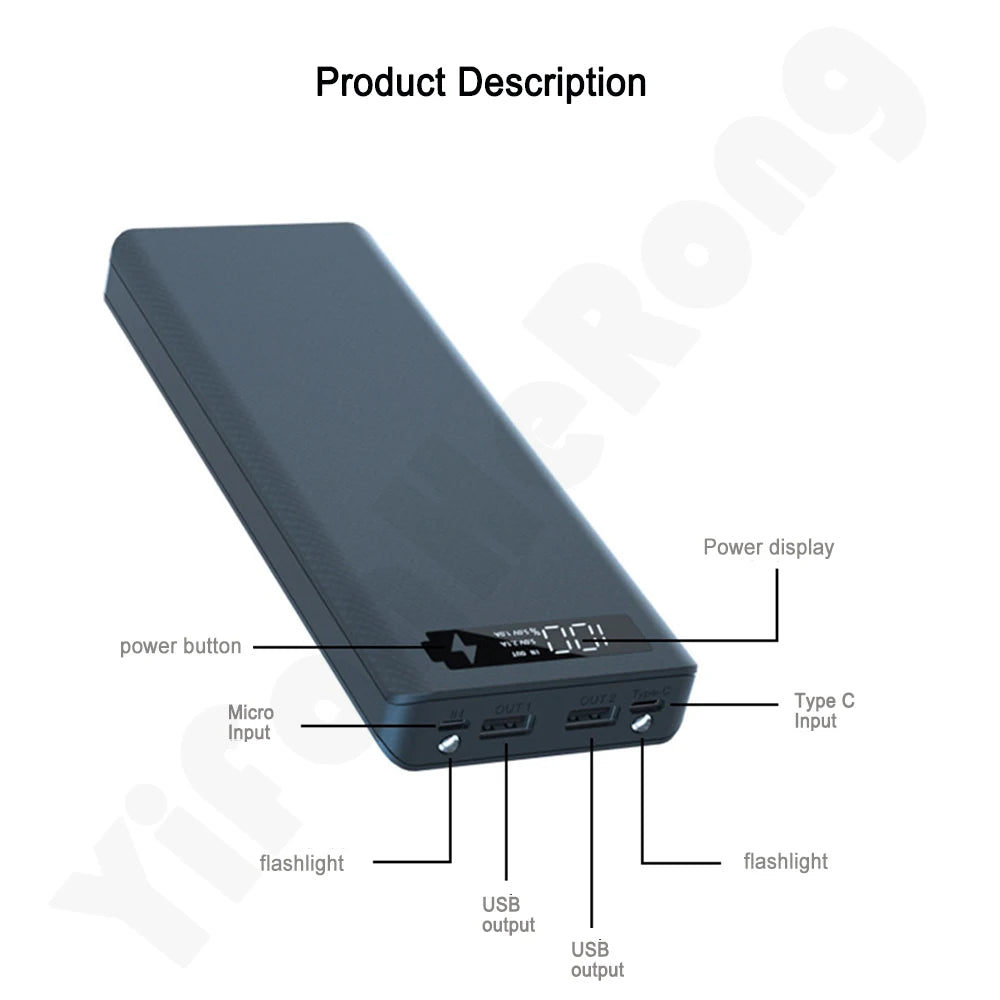 DIY 10*18650 Power Bank Case External 5V PD Fast Charging Battery Charge Storage Box Shell For Charging Mobile Phones Portable Zpaxo