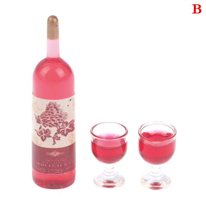 ▶3Pcs 1:12 Dollhouse Miniature Simulation Wine Bottle Wine Glass Model Toys Zpaxo B