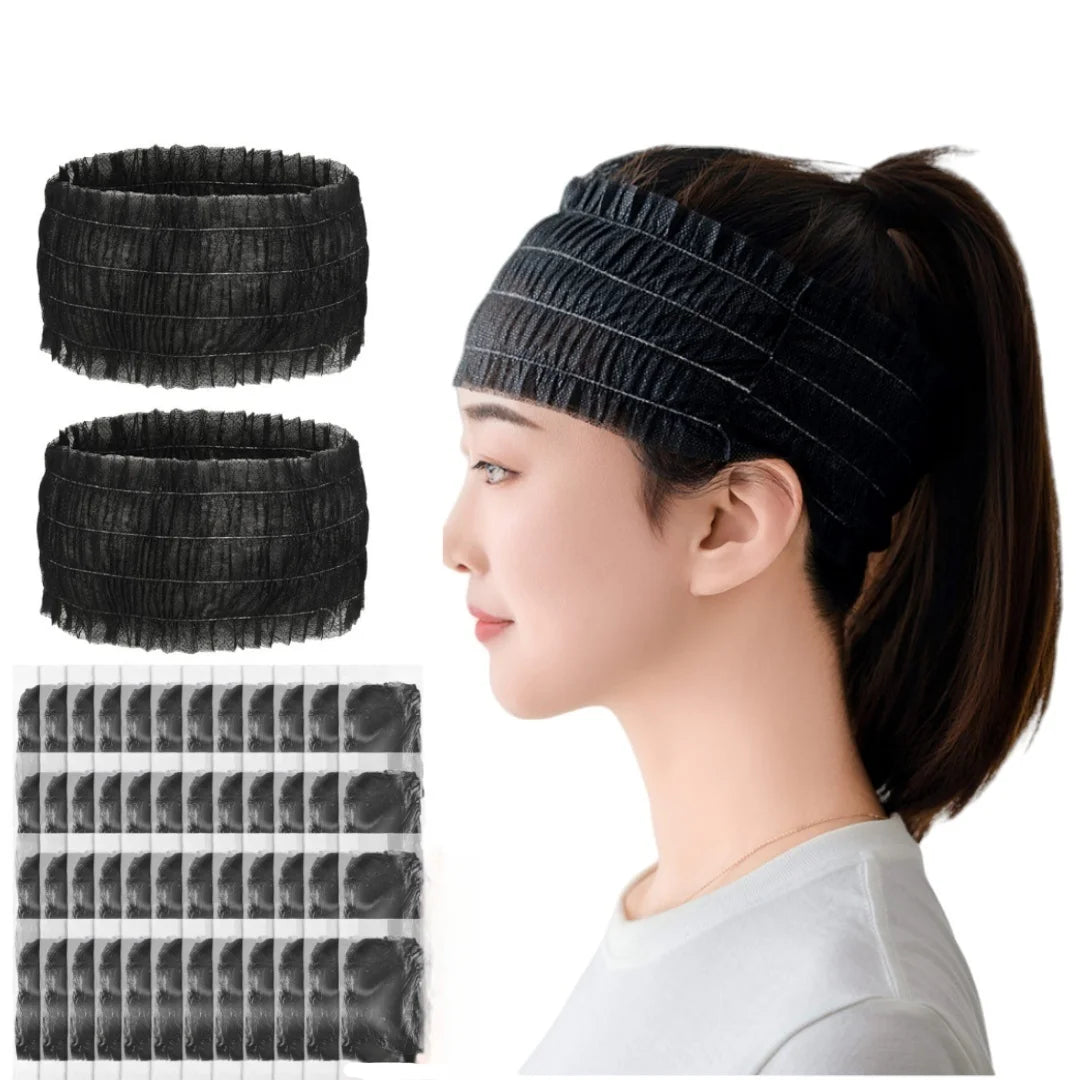 100Pcs Disposable Headbands for Women Spa Facial Disposable Hairband Non-woven Fabric Headband for Makeup Travel Skin Care Soft Zpaxo black 100pcs