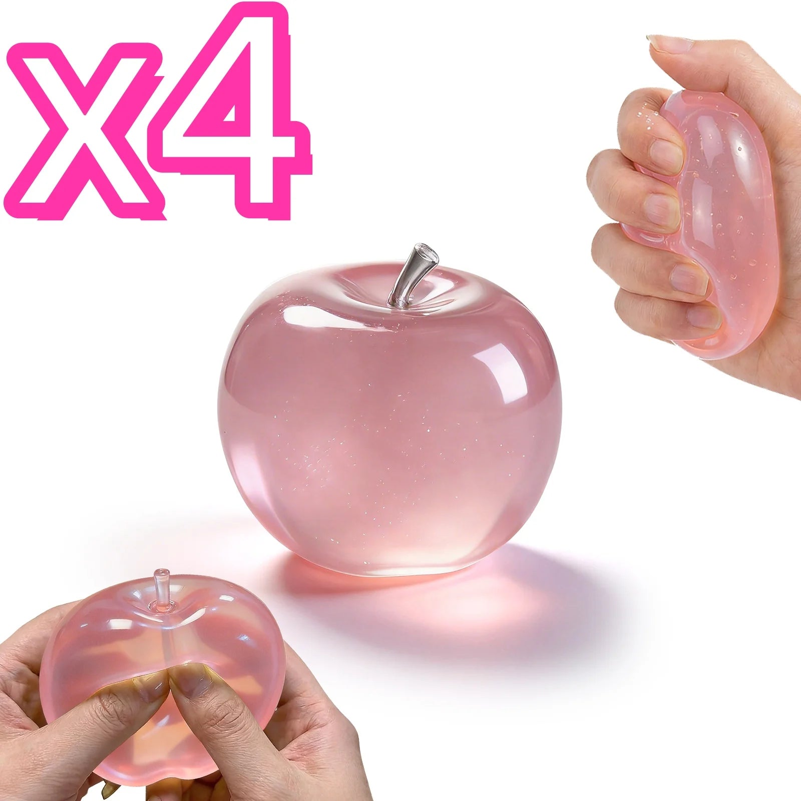 Squishy Pink Apple Stress Ball Fidget Sensory Toy – Kids & Adults Squishy Stress Ball Zpaxo 4 pcs