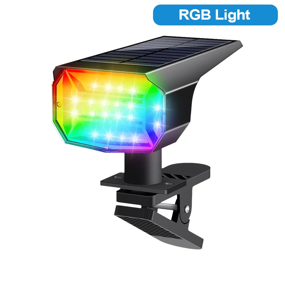 Solar Lights Outdoor Waterproof IP65 Solar Powered Clip On Spot Light With 3 Lighting Modes For Railing Fench Deck Lighting Zpaxo 20LED RGB Light