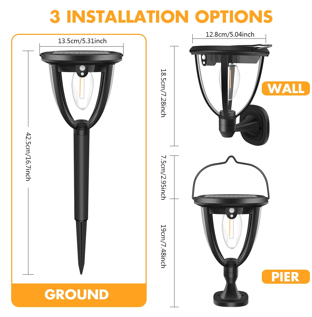 Solar Outdoor Garden Stigma LED Lights Waterproof Suitable for 360 ° Solar Outdoor RCON Lighting Lamp in Courtyards Garages Zpaxo