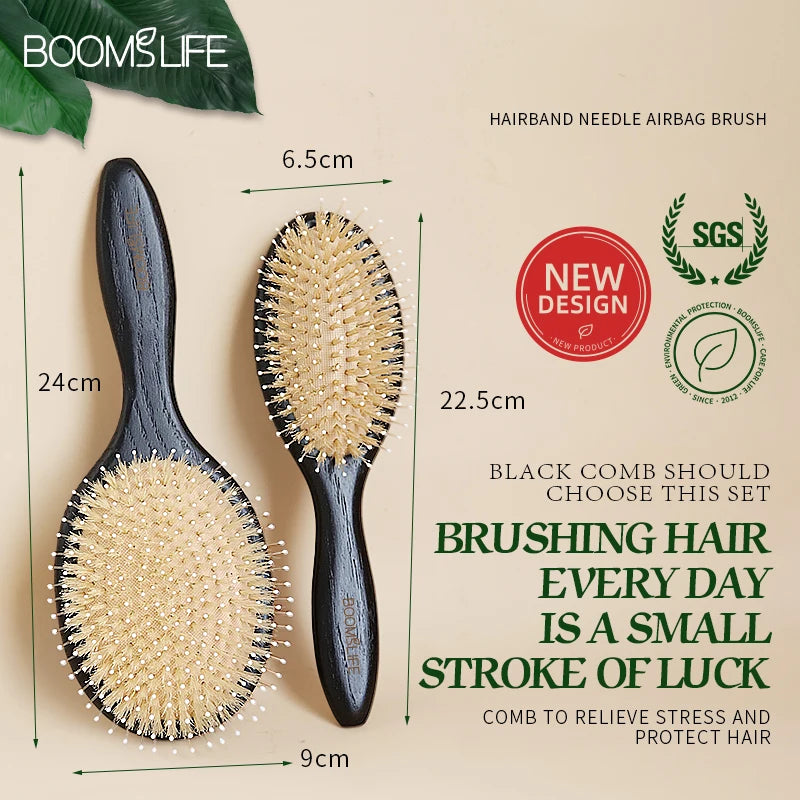 BOOMSLIFE Custom Boar Bristle Mix Nylon Hair Brush Oak Wood Comb for Hair Women Scalp Massage Detangling HairBrush Barber Tools Zpaxo