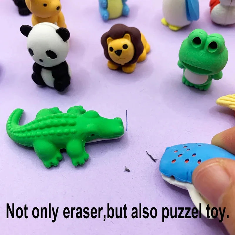 Animal Puzzle Pencil Erasers 12 Take Apart Desk Pets Toys Perfect