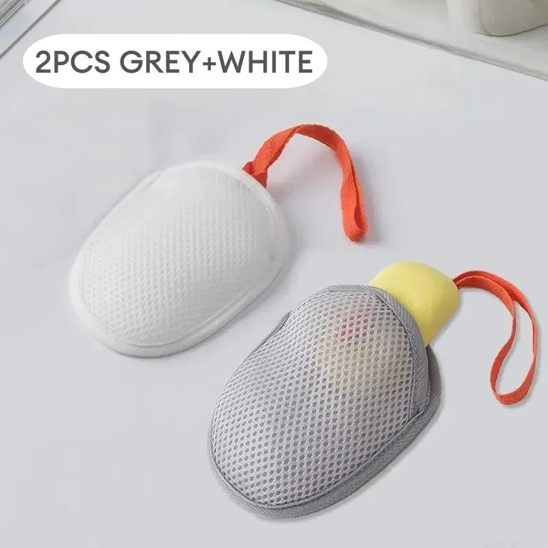1 Foaming Soap Bag Net Mesh Massage Exfoliator Pouch Bathing Bubble Zpaxo 2PCS-White and Grey